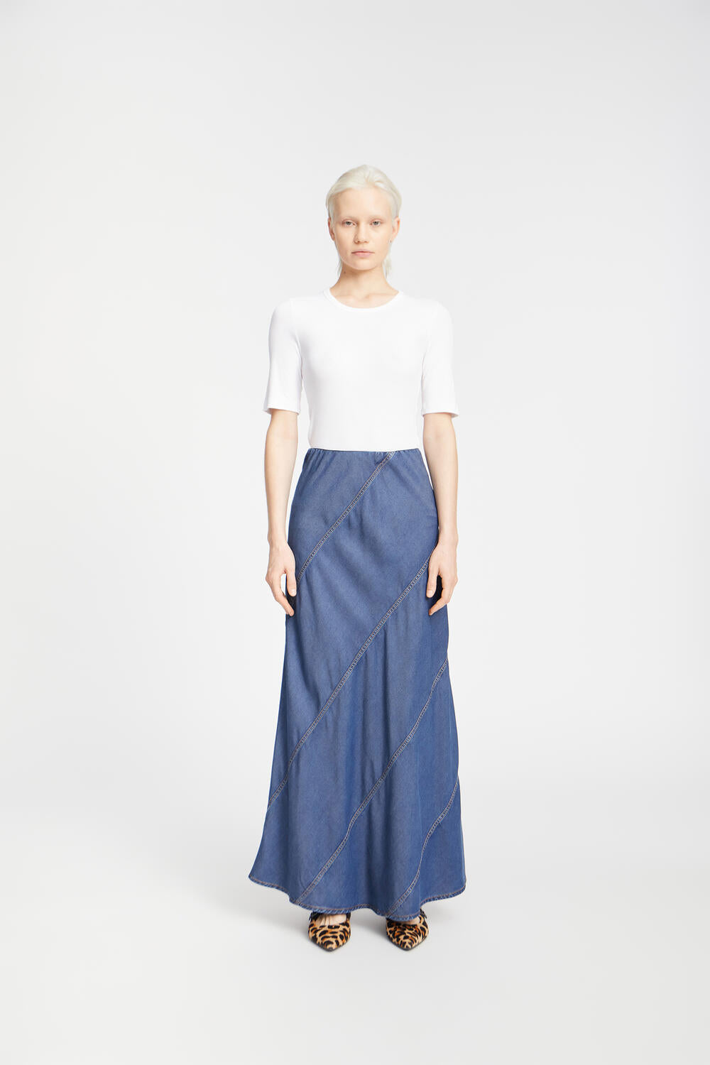 Parson lang denimnederdel - Indigo